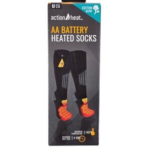 ActionHeat New S/M AA Battery Heated Socks Unisex Black AH-SOCK-AA-1-SM